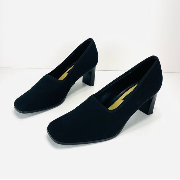 Axcess Mover Black Pumps Size 8 Fabric Upper Leather lining Closed Squared Toe - Picture 15 of 16